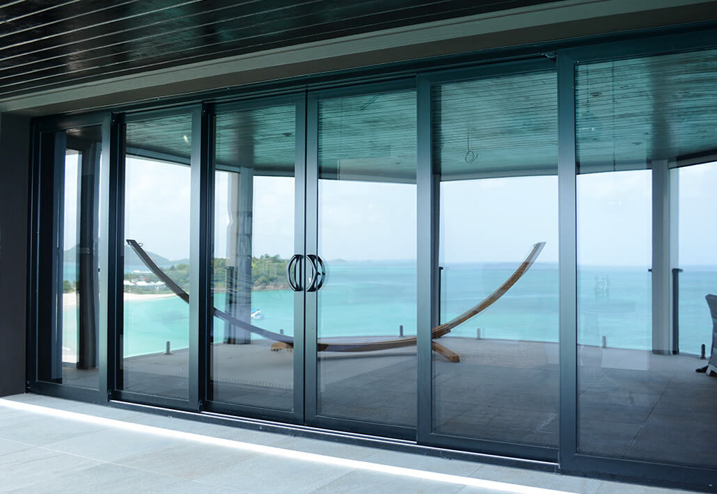 large grey aluminium sliding door
