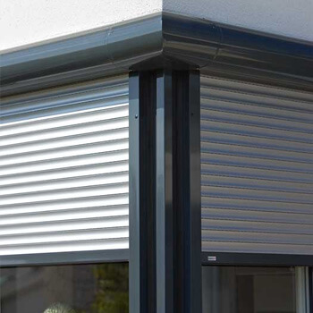 Corner of 2 roller shutters