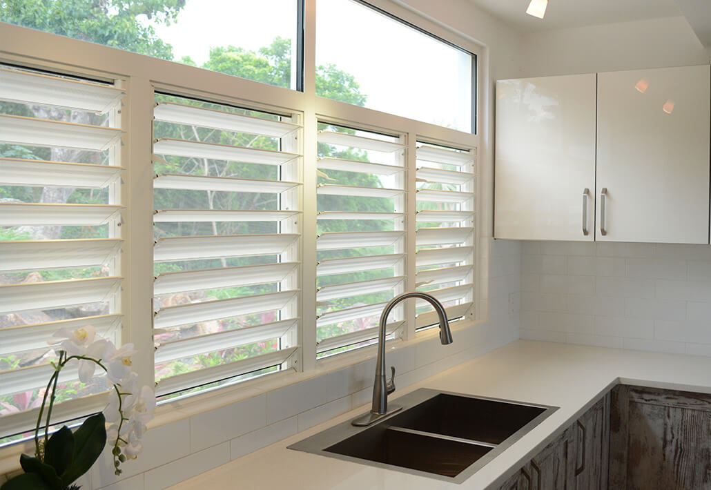 White louvre windows interior view