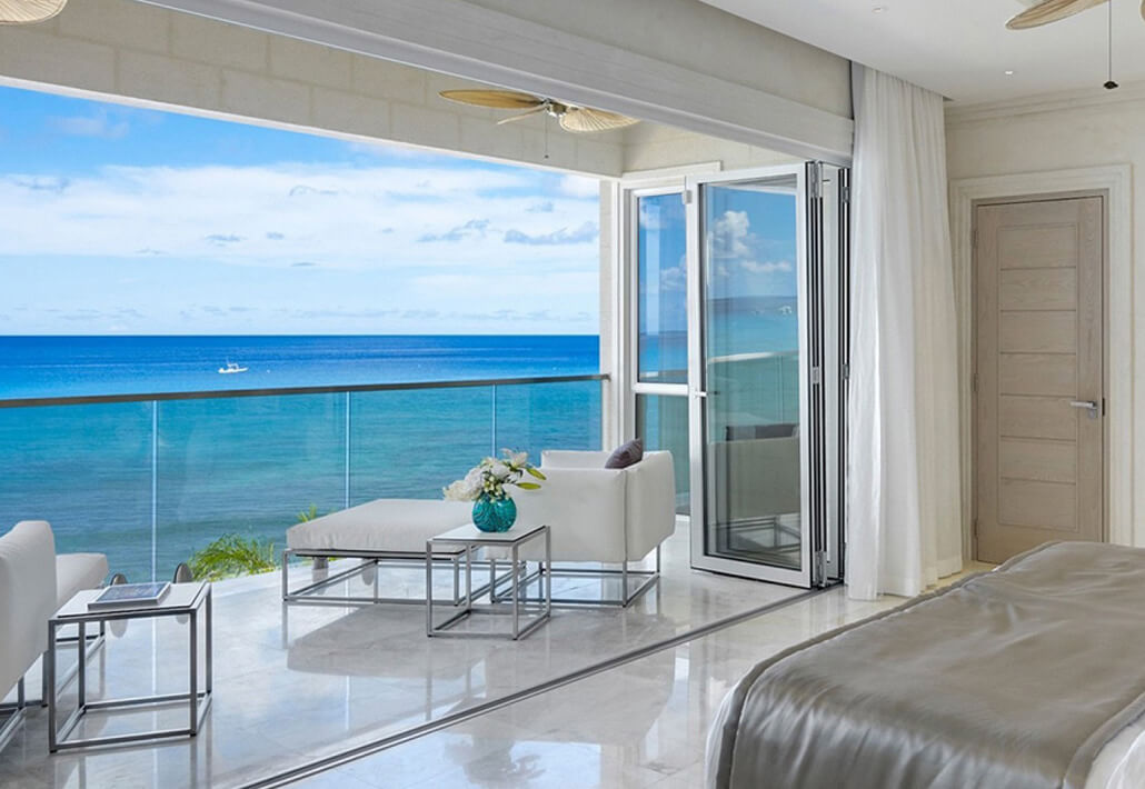 Large white aluminium bifold door interior view