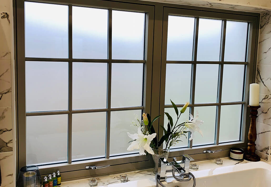 Agate grey uPVC window with frosted glass